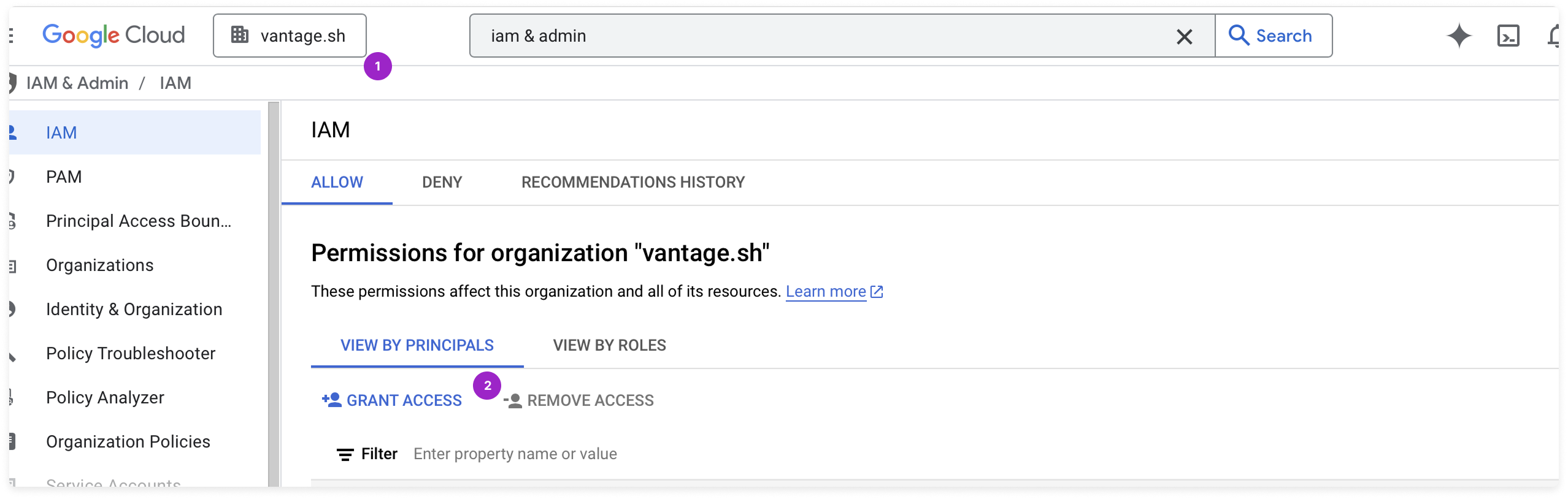 Switch to organization in GCP