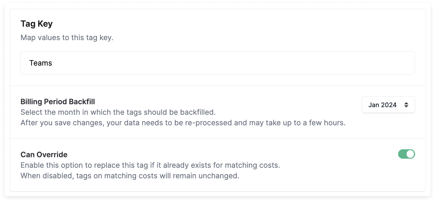 The Tag Key field displayed in the Virtual Tags UI; the name Teams is entered